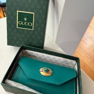 Gucci Teal Leather Wallet with Gold Accent